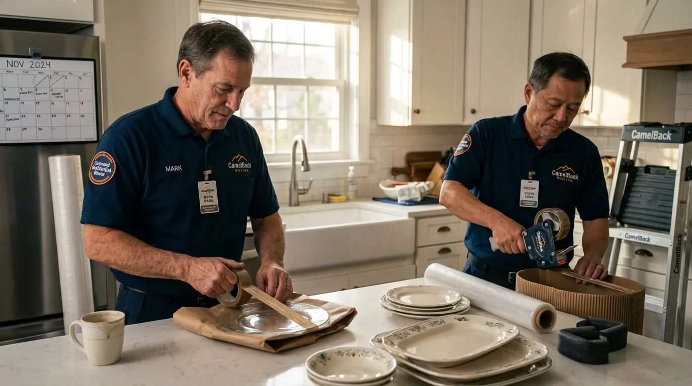 Professional crew packing kitchen dishware in Theresa, WI